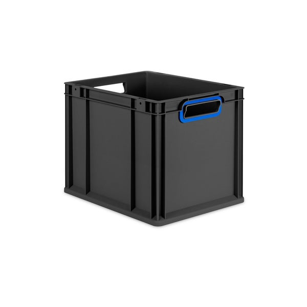 Eurobox NextGen Color, HxBxT 32x30x40cm, 30 Liter, Griffe blau offen, Schwarz, Eurobehälter, Transportbox, Transportbehälter, Stapelbehälter