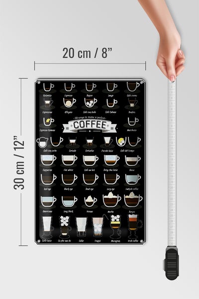 Blechschild Spruch 20x30cm Coffee 38 ways to make a perfect