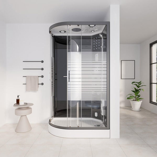 Home Deluxe - Dampfdusche BLACK PEARL - Maße 120 x 80 cm Links - inkl. Dampffunktion, Regendusche, Radio und Zubehör I Fertigdusche, Dusche, Duschtempel