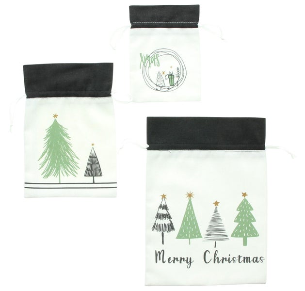 FRANK FLECHTWAREN | Geschenktäschchen XMAS, 3er Set, POLYESTER, 12 x 16 cm, 15 x 22 cm, 20 x 26 cm