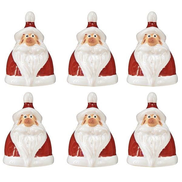 Sechs Weihnachtsmann-Figuren aus Keramik