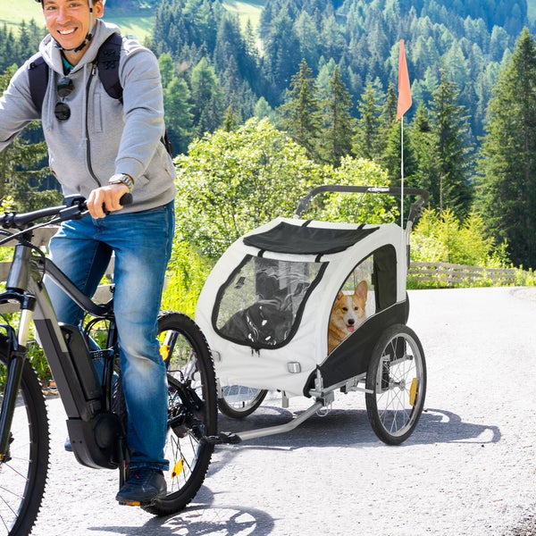 PawHut Fahrradanhänger, 155L x 83B x 108H cm, Polyester, Stahl, Weiß+Schwarz