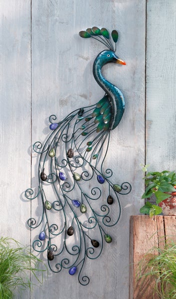 FRANK FLECHTWAREN | Wandhänger Pfau, METALL, 38 x 92 cm