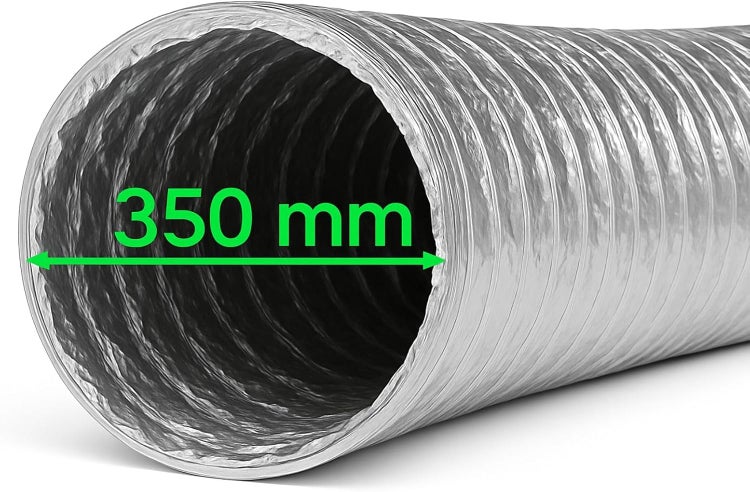Flexibler Lüftungsschlauch aus Aluminium mit 350 Millimeter Durchmesser.