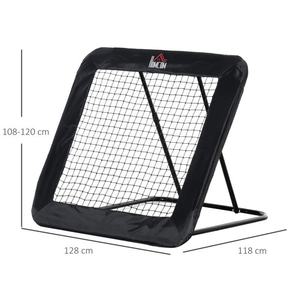 HOMCOM Fußball Rebounder, klappbar Kickback Tor, Verstellbar in 5 Stufen, 128 x 118 x 108-120 cm, Stahl, Schwarz