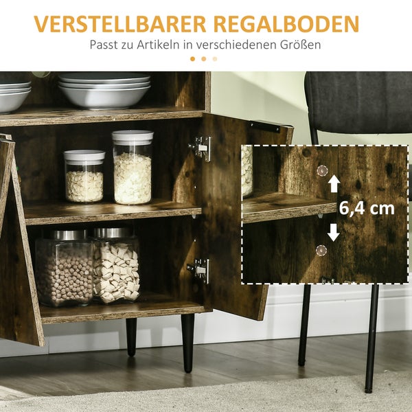 HOMCOM Sideboard Küchenschrank mit 2 Fächern und 2 Schränken Küchenmöbel Aufbewahrungsschrank im Industrie-Design Spanplatte Rustikales Braun+Schwarz 147 x 40 x 83 cm