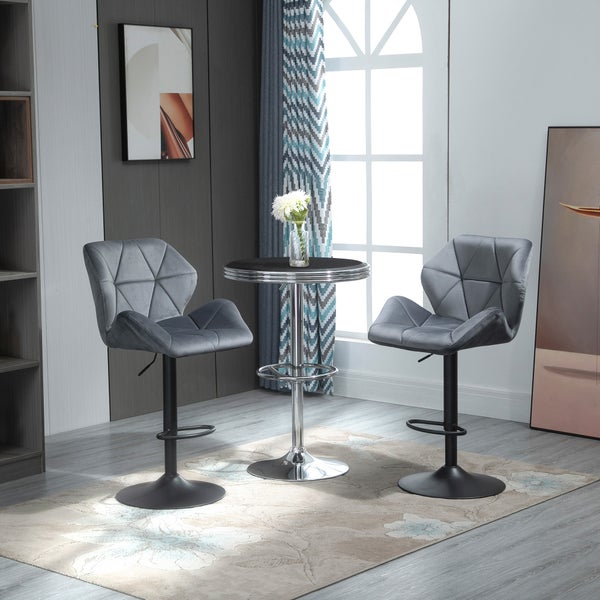 Set aus zwei grauen Barhockern mit Fußstütze