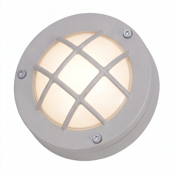 Runde LED Aussenwandleuchte mit Schutzgitter fuer Wand- und Deckenmontage