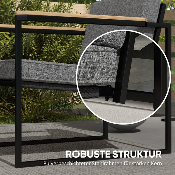 Outsunny Gartenmöbel Set 4 Personen wetterfest Balkonmöbel-Set mit 2er Sofa, 2 Stühle Sitzkissen Beistelltisch Outdoor Sitzgruppe Terrassenmöbel Gartengarnitur für Garten Terrasse Balkon Grau