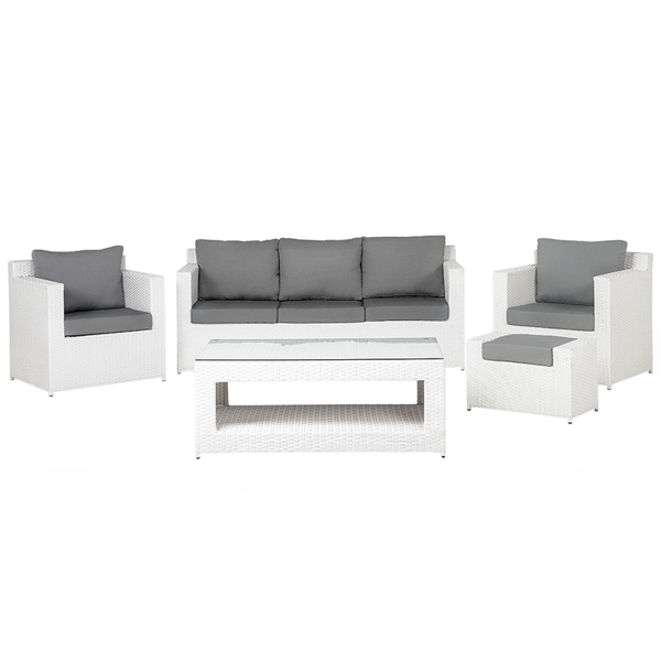 Lounge Set mit Tisch und Ottomane 6-Sitzer ROMA Polyrattan Weiß