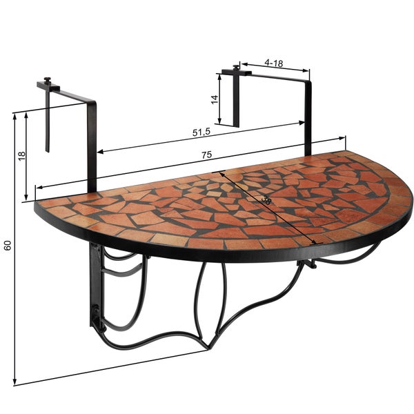 Balkontisch tectake  75 x 65 x 62 cm Stahl, Mosaik und Zement terracotta