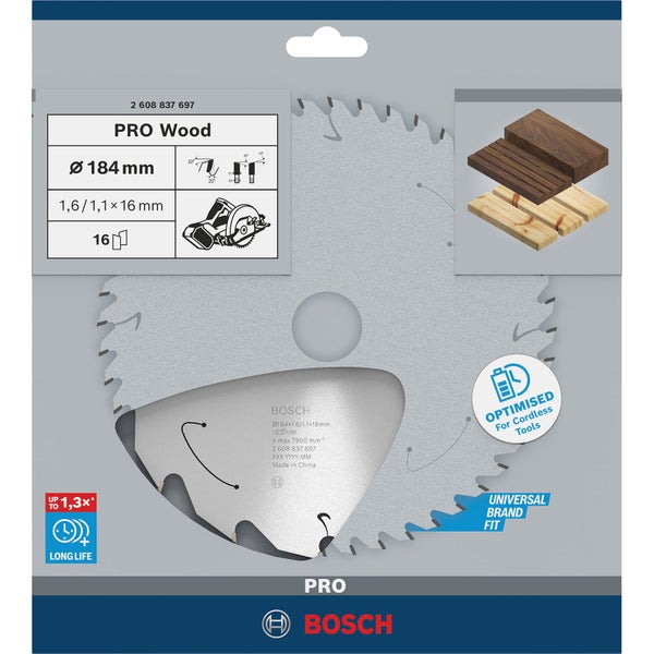Bosch PRO Wood cordless Blatt für Kreissägen 184 x 1,6 x 16 mm - 2608837697
