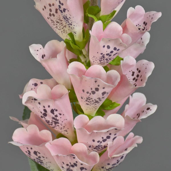 Künstlicher Fingerhut mit rosa glockenförmigen Blüten und dunklen Punkten am Stiel.