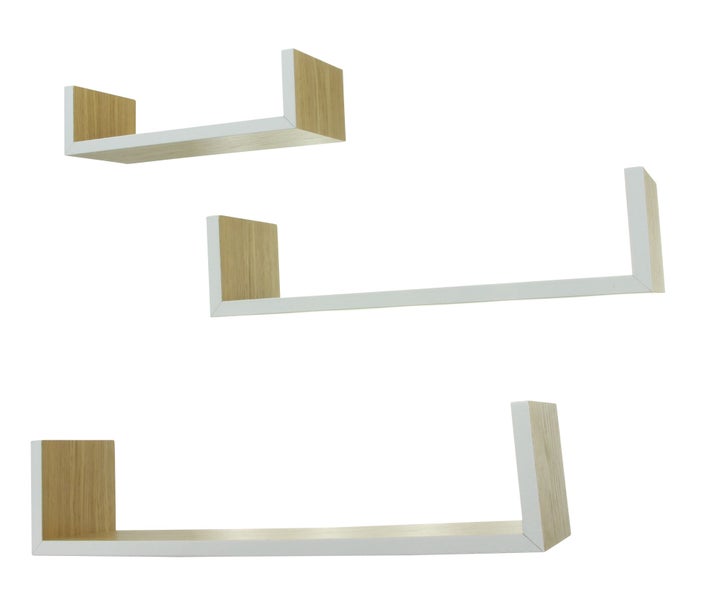 FRANK FLECHTWAREN | Wandregal Weiße Borte, 3er Set, MDF, MELAMIN, ca. 26 x 10 x 7 cm, 34 x 10 x 8 cm, 42 x 10 x 9 cm