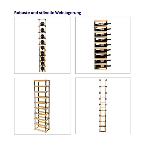 PROREGAL Modulares Weinregal Vinotega Mod Metal HxBxT 92,5 x 12,5 x 24,5 cm 1 x 9 Flaschen Massives Kiefernholz Natur