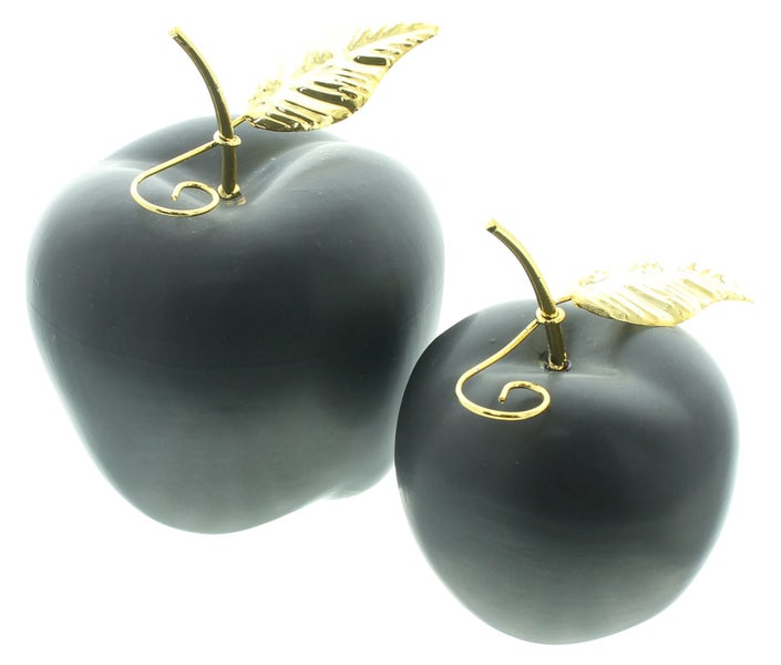 FRANK FLECHTWAREN | Apfel Black, 2er Set, PORZELLAN, METALL, 9,5 x 9 x 11,5 cm, 13 x 11,5 x 14 cm