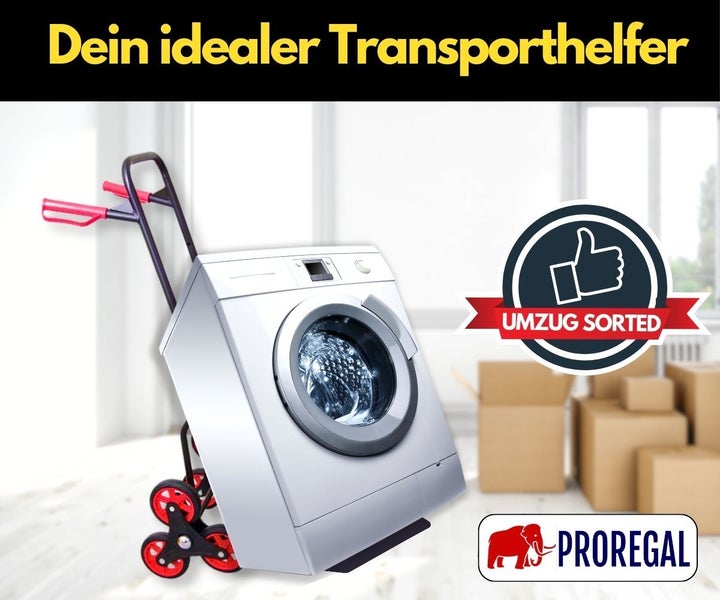 PROREGAL Klappbarer Profi-Treppensteiger TAURUS 150 HxBxT 110 x 45 x 61 cm Traglast 150 kg Stahlrahmen Ergonomische Griffe TPR-Gummiräder Rot-Schwarz
