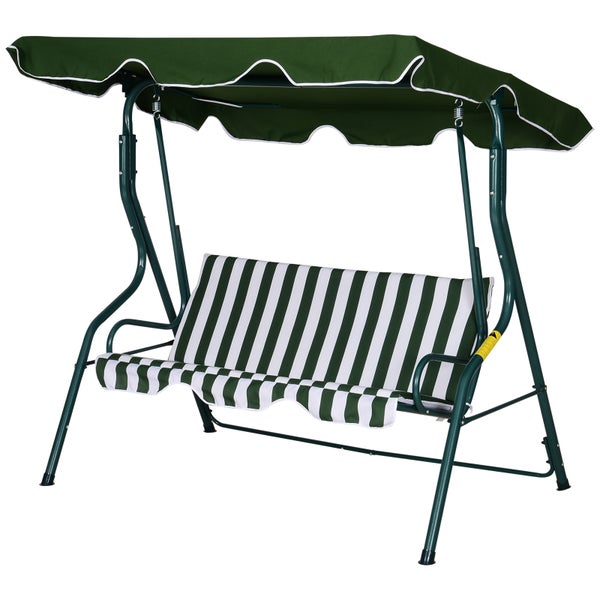 Outsunny Hollywoodschaukel, 3-Sitzer Gartenschaukel, Verstellbares Sonnendach, 170 x 110 x 153 cm, Metallrahmen, Grün
