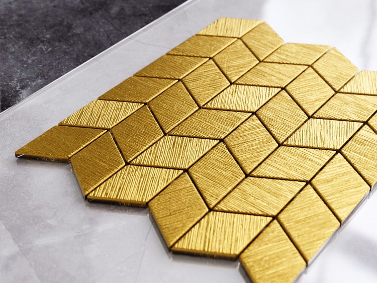 Glasmosaik auf Netz für Bad und Küche 26.5cm x 30.5cm - Gold tulip