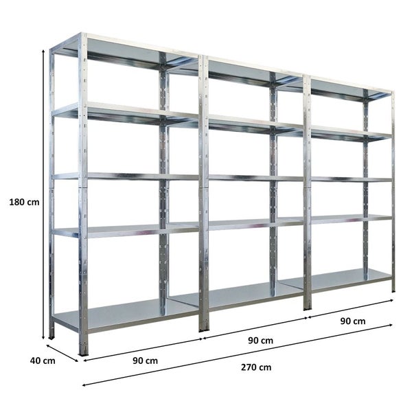 Metallregal mit vier Ebenen und den Maßen 180 x 270 x 40 cm