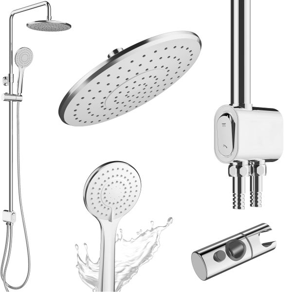Duschsystem ohne Armatur Edelstahl rostfrei mit Druckknopf - 50% wasserspar Wellness Duschset ohne Armatur - Überkopfbrauseset - Regendusche mit Wandhalterung Komplettset für Dusche und Badewanne