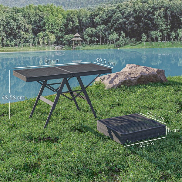 Outsunny Campingtisch höhenverstellbar Klapptisch mit Metallgitter Klappbar Gartentisch aus Aluminium leicht Multifunktionstisch Beistelltisch für Garten Balkon Camping 90 x 40,5cm Schwarz
