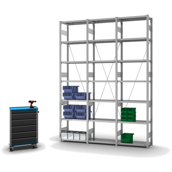 PROREGAL Fachbodenregal Stecksystem T-Profil Heavy-Duty Grundregal HxBxT 300 x 75 x 30 cm 7 Ebenen Fachlast 300 kg Einseitig Nutzbar Verzinkt