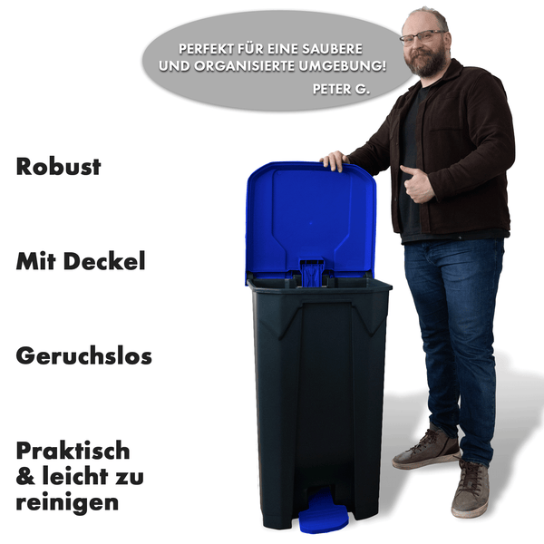 FLOORDIREKT Mülleimer Olaf Step-On Abfalleimer Tretmülleimer Universal Blau 80 Liter