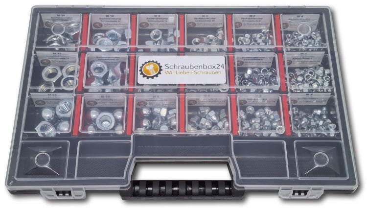 Muttern Sortiment M4-M5-M6-M8-M10-M12 554 tlg. Schraubenbox