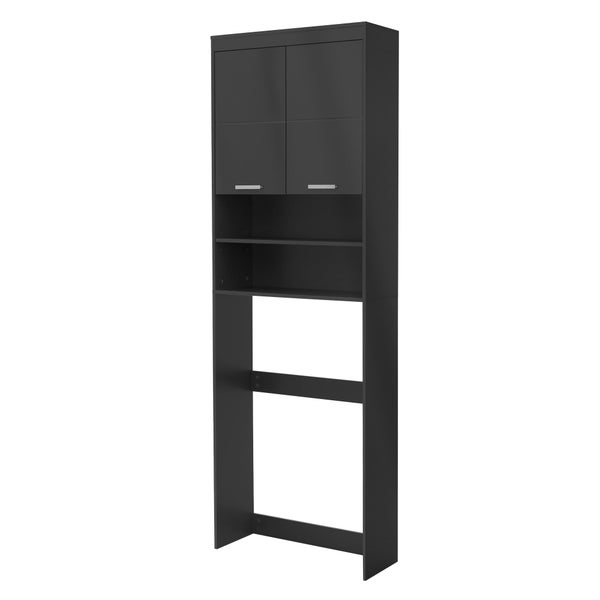 ECD Germany Waschmaschinenschrank mit 2 Türen und 2 offenen Fächern, 187,5 x 63 cm, Dunkelgrau, Badezimmerschrank für Waschmaschine/Trockner, Hochschrank Badschrank Badregal Waschmaschinenüberbau