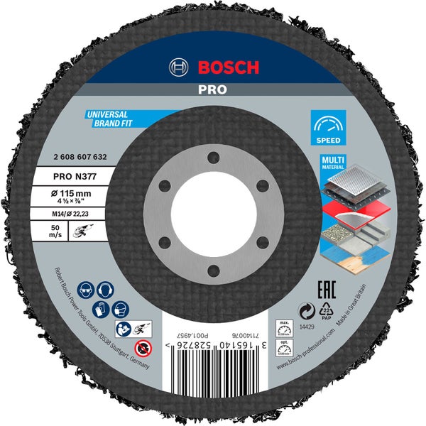 Bosch PRO N377 Multi Material Reinigungsscheibe 115 mm 22,23 mm - 2608607632