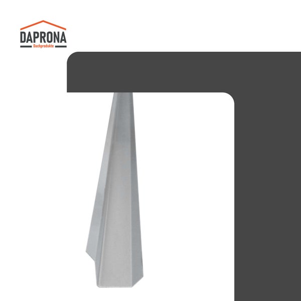 Daprona Logo und Detailansicht eines Metallprofils an einer Dachkante.