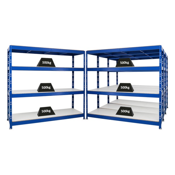 PROREGAL Mega Deal 4x Profi Schwerlastregal Rhino HxBxT 180 x 200 x 60 cm 4 Melamin-Ebenen 16mm Fachlast 500 kg Blau