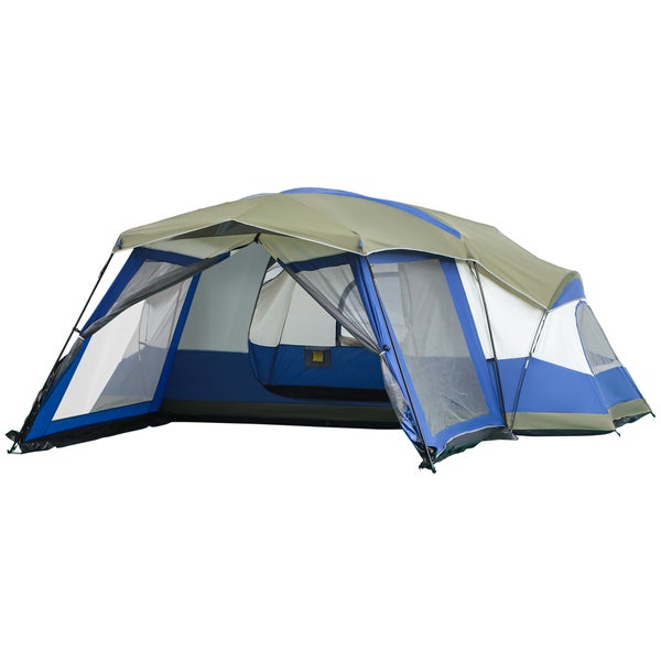 Outsunny Campingzelt, Kuppelzelt mit Vorraum, 2 Fenster,  518 x 487 x 237 cm , PU3000mm Glasfaser,Blau