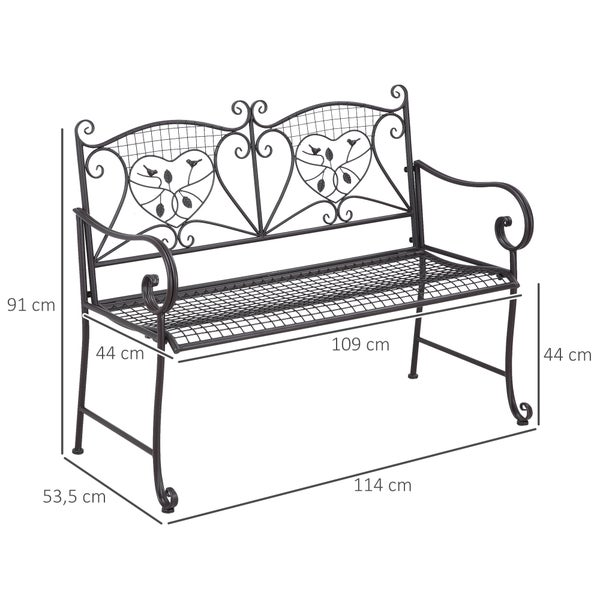 Outsunny Gartenbank mit Tisch, 2-Sitzer Sitzbank mit Rückenlehne, 114 x 53,5 x 91 cm, wetterfest Antik Metall, Kaffee