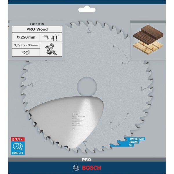 Bosch PRO Wood Kreissägeblatt 250 x 3,2 x 30 mm - 2608640643