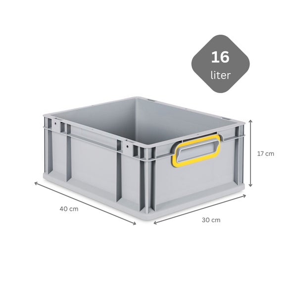 PROREGAL Spar Set 10x Eurobox Nextgen Color HxBxT 17 x 30 x 40 cm 16 Liter Griffe Gelb Geschlossen Glatter Boden Eurobehälter Transportbox