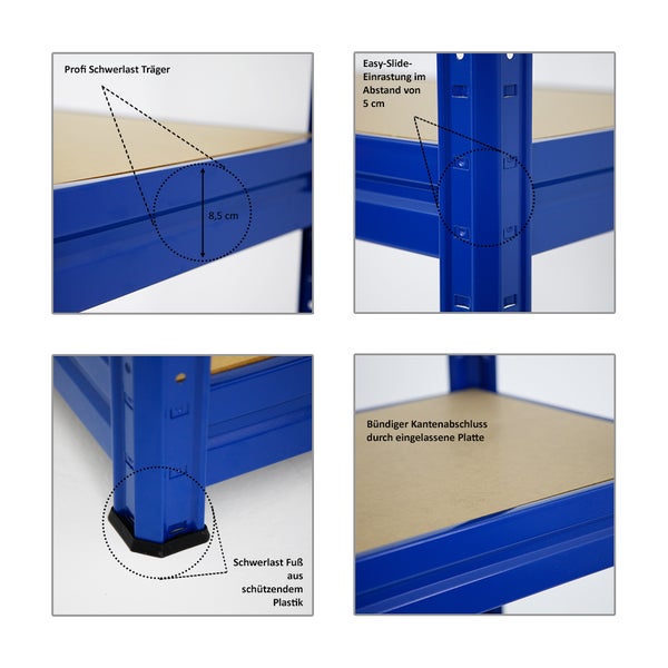 PROREGAL Mega Deal 5x Schwerlastregal Dino HxBxT 180 x 200 x 60 cm Fachlast 600 kg Blau