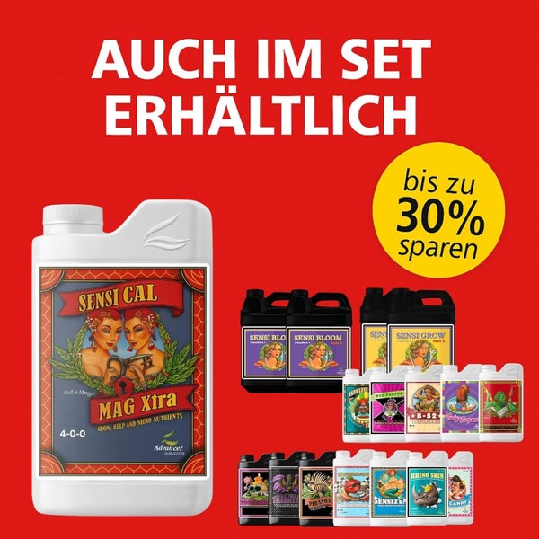 Advanced Nutrients Set mit Sensi Cal Mag Xtra und weiteren Pflanzendüngern und Zusätzen.