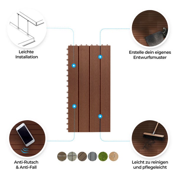 FLOORDIREKT WPC Klickfliesen Royal Terrassendielen - 30 x 60 cm - Hellbraun 6er-Set 1 m²