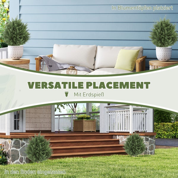 HOMCOM 2er-Set Künstliche Pflanzen 40 cm, UV-beständige Kunstpflanze Zypresse mit 387 Blättern und Erdspieß für Wohnzimmer Schlafzimmer Büro Garten