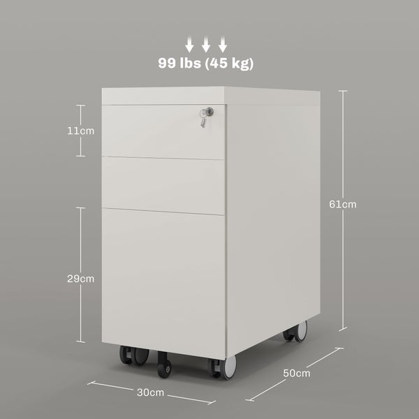HOMCOM Rollcontainer, 30 x 50 x 61 cm, Stahl, Weiß