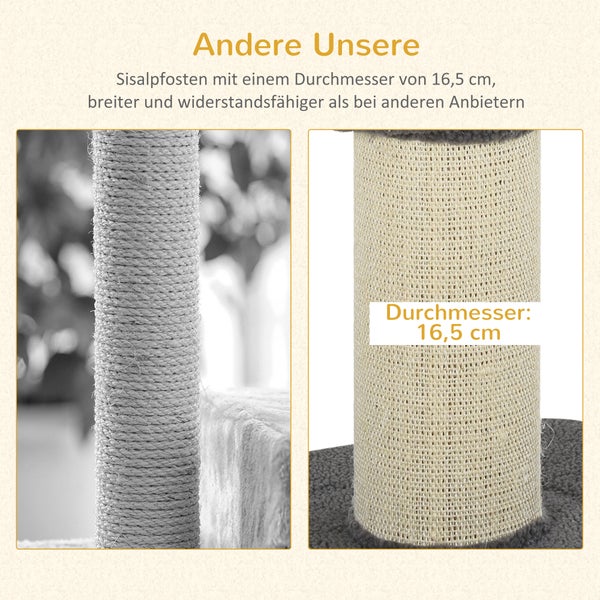 PawHut Kratzbaum klein 91 cm Katzenbaum mit Katzenbett, Katzenkratzbaum Spielbaum Kratzstamm mit Plattform für Katzen bis 5 kg Sisal Lammwolle Grau