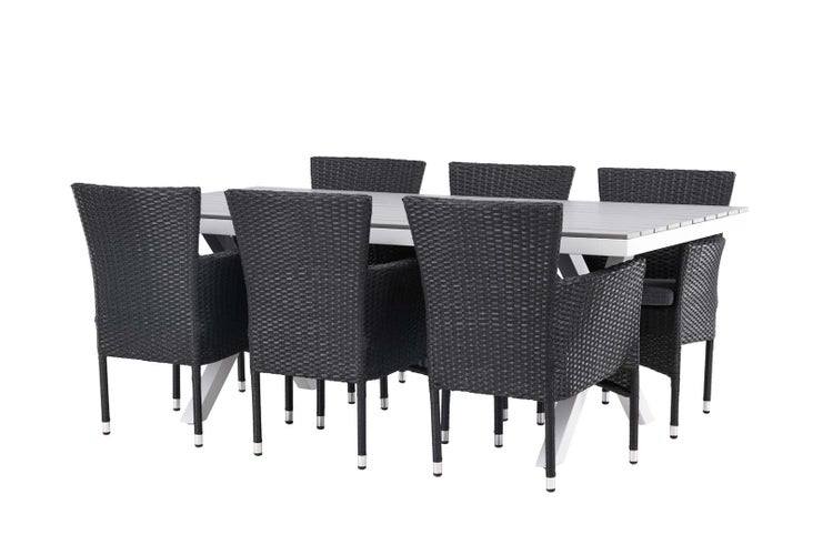 Garcia Gartenset Tisch 100x200cm grau, 6 Stühle Malina schwarz. 100 X 200 X 74 cm