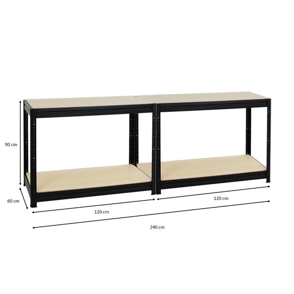 PROREGAL Mega Deal 2x Höhenverstellbare Werkbank Dino HxBxT 90 x 120 x 60 cm Traglast 600 kg Schwarz