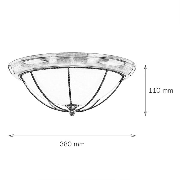 Skizze einer Deckenleuchte mit Maßangaben: 380 mm breit und 110 mm hoch.