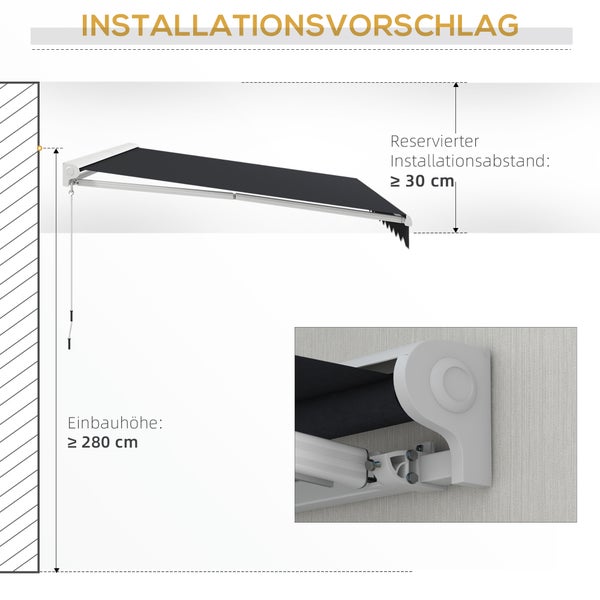 Outsunny Gelenkarmmarkise,  Elektrische Markise mit Handkurbel,  4 x 3 m, Alu, Grau
