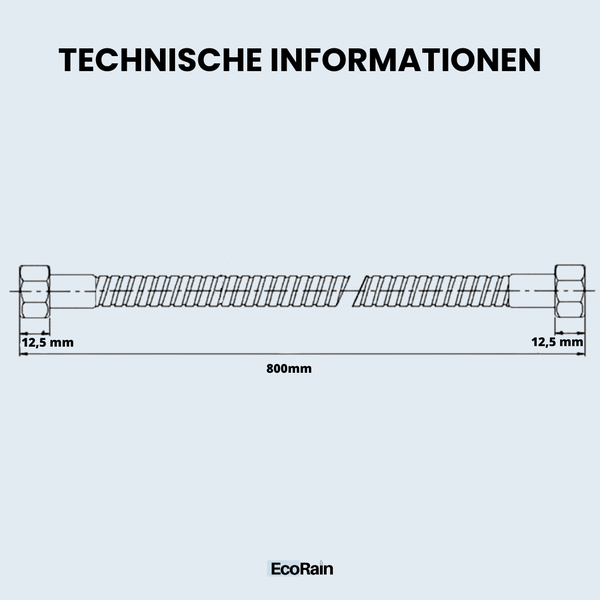 EcoRain Universeller Verlängerungsschlauch 80 CM - Anti-Leck - Universeller Anschluss Größe G ½ - Drehanschluss - Duschschlauch aus Messing und Edelstahl RVS 304 - Schwarz