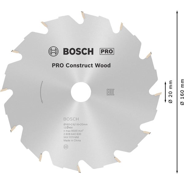 Bosch Pro Construct Holzsägeblatt, 160 Millimeter Durchmesser