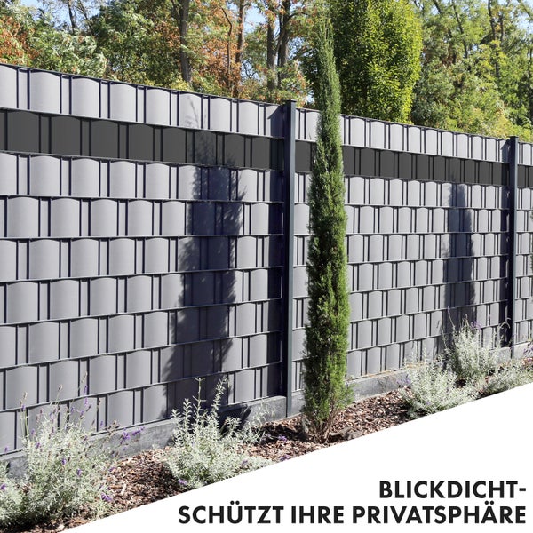 FLOORDIREKT PVC Sichtschutzstreifen 19 cm x 35 m für Gartenzäune Blickdicht Grau